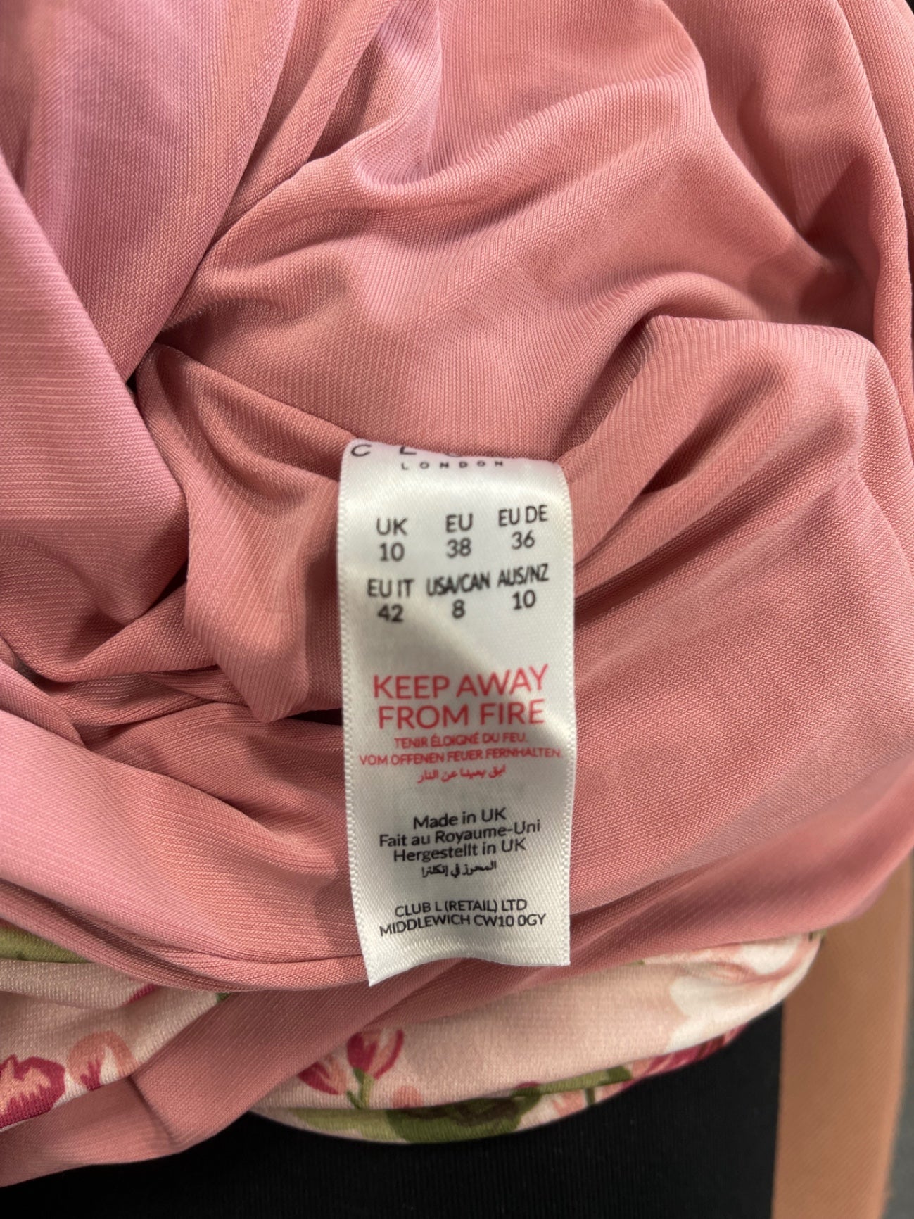Stunning Club L London ruched floral Dress Uk8 Pink FH539