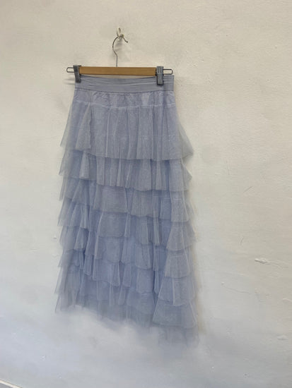 Stunning Anthropologie Ashley tulle ruffle Skirt UK 6 Light blue FH539