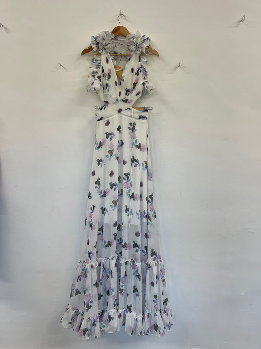 Stunning Anne Louise Boutique party occasion Dress UK8 White floral cut out FH539