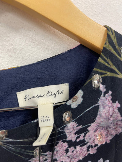 Stunning Phase Eight floral party fit & flare Dress Age 11-12 Navy CH542