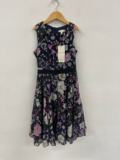 Stunning Phase Eight floral party fit & flare Dress Age 11-12 Navy CH542