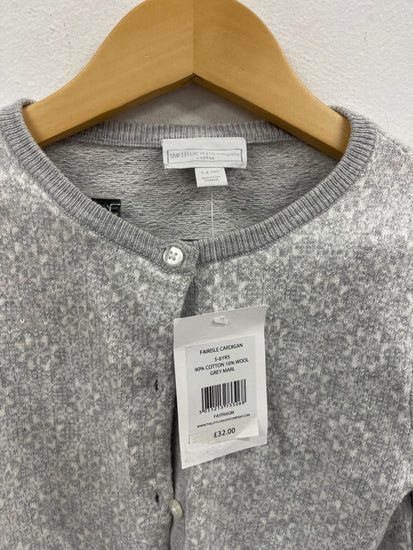 Stunning the little white company Fairisle Cardigan Age 5-6 Grey Wool blend CH542