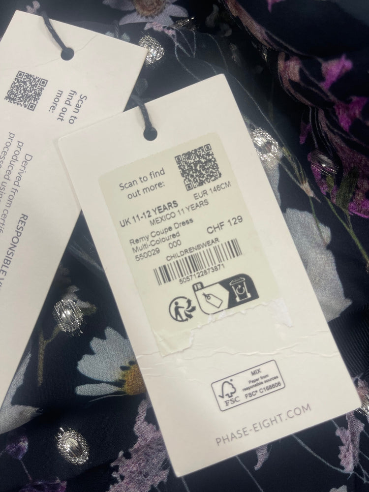 Stunning Phase Eight floral party fit & flare Dress Age 11-12 Navy CH542