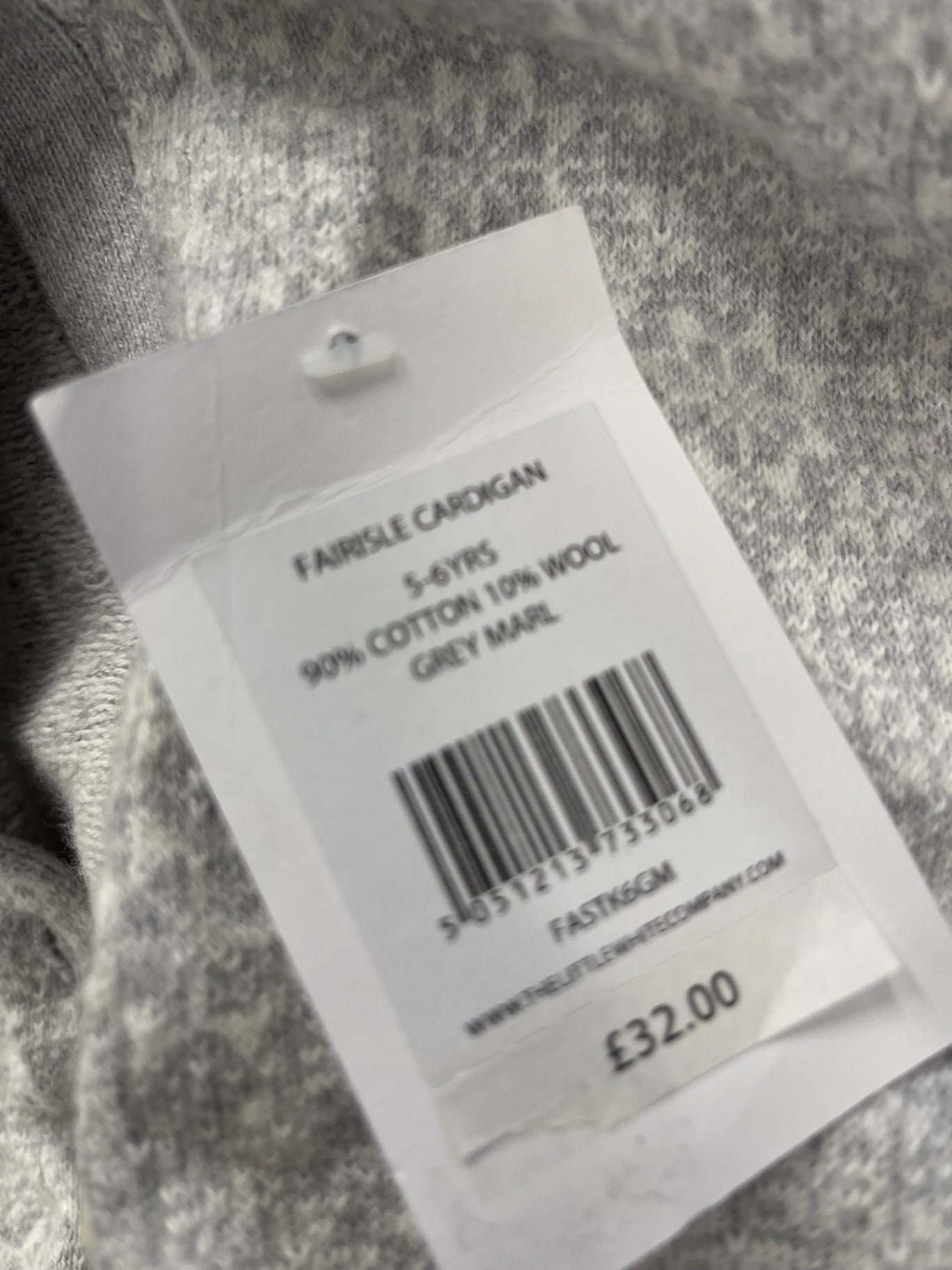 Stunning the little white company Fairisle Cardigan Age 5-6 Grey Wool blend CH542