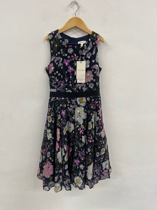 Stunning Phase Eight floral party fit & flare Dress Age 11-12 Navy CH542