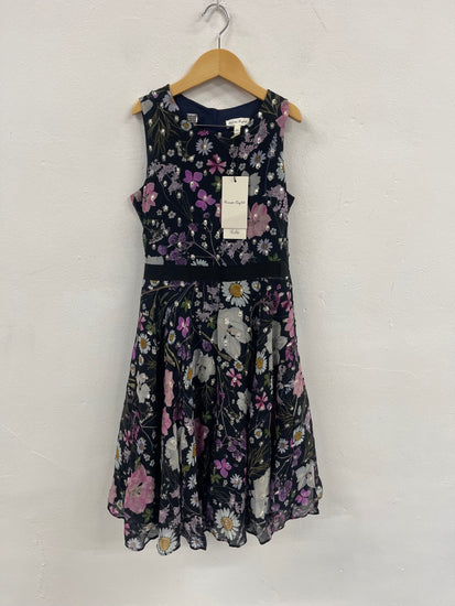 Stunning Phase Eight floral party fit & flare Dress Age 11-12 Navy CH542
