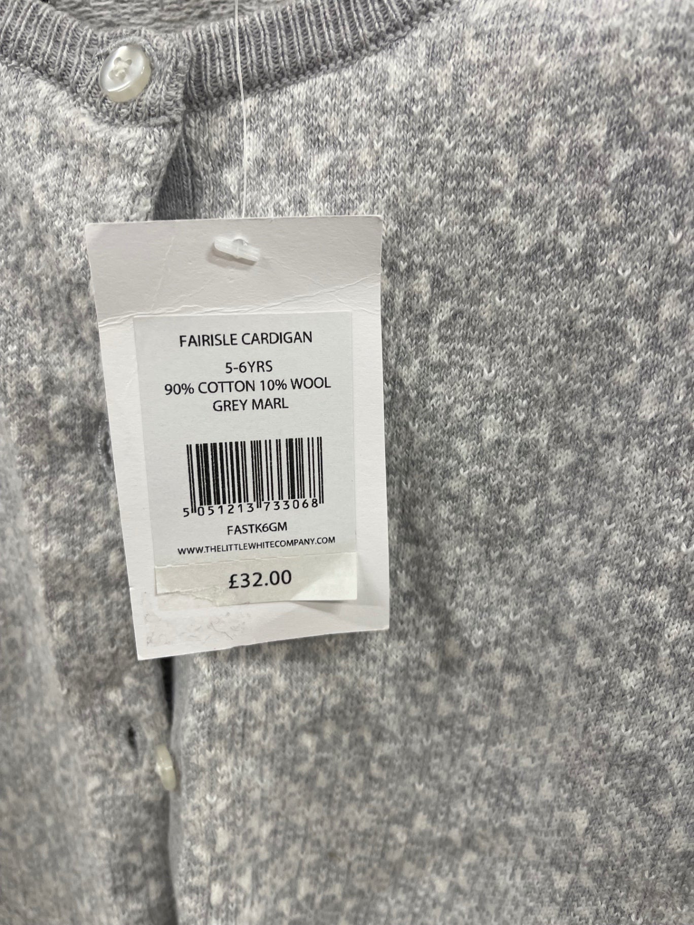 Stunning the little white company Fairisle Cardigan Age 5-6 Grey Wool blend CH542
