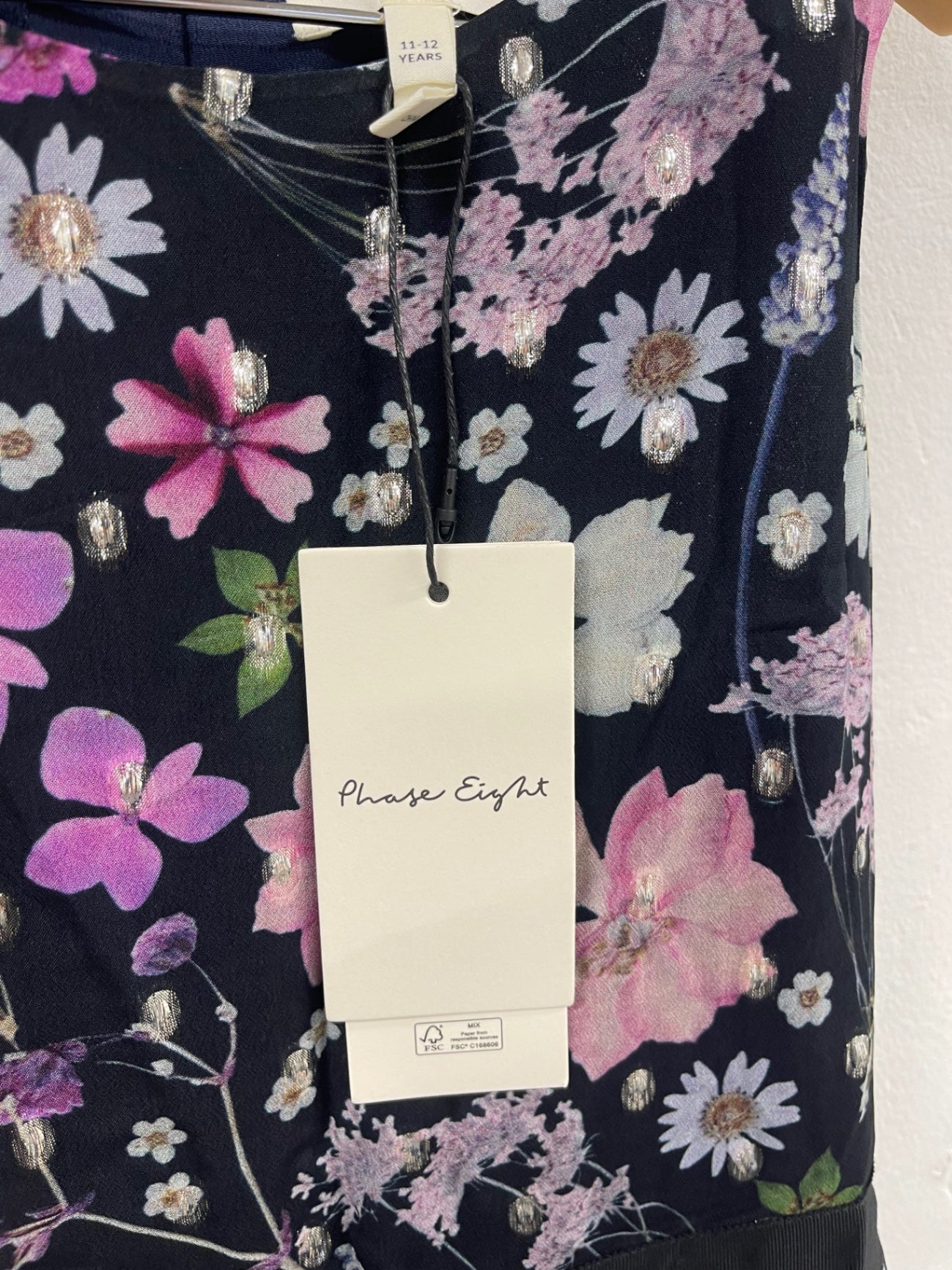 Stunning Phase Eight floral party fit & flare Dress Age 11-12 Navy CH542