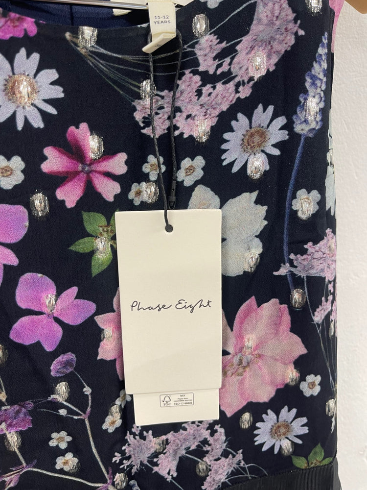 Stunning Phase Eight floral party fit & flare Dress Age 11-12 Navy CH542