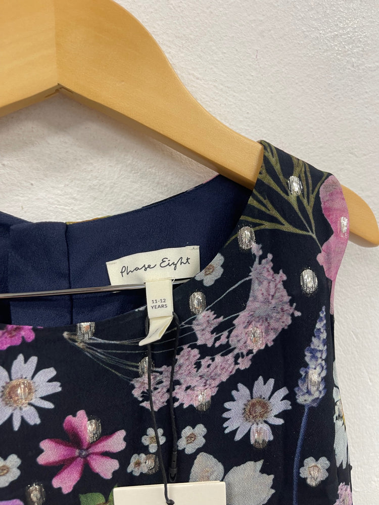 Stunning Phase Eight floral party fit & flare Dress Age 11-12 Navy CH542