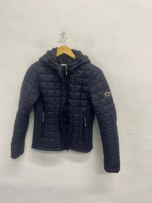 Stunning Superdry Fiji Puffer Jacket Uk 10 Navy AS541