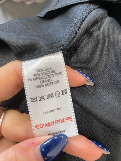 Stunning Monsoon Maxi Dress UK 12 Black grey floral silk KS544