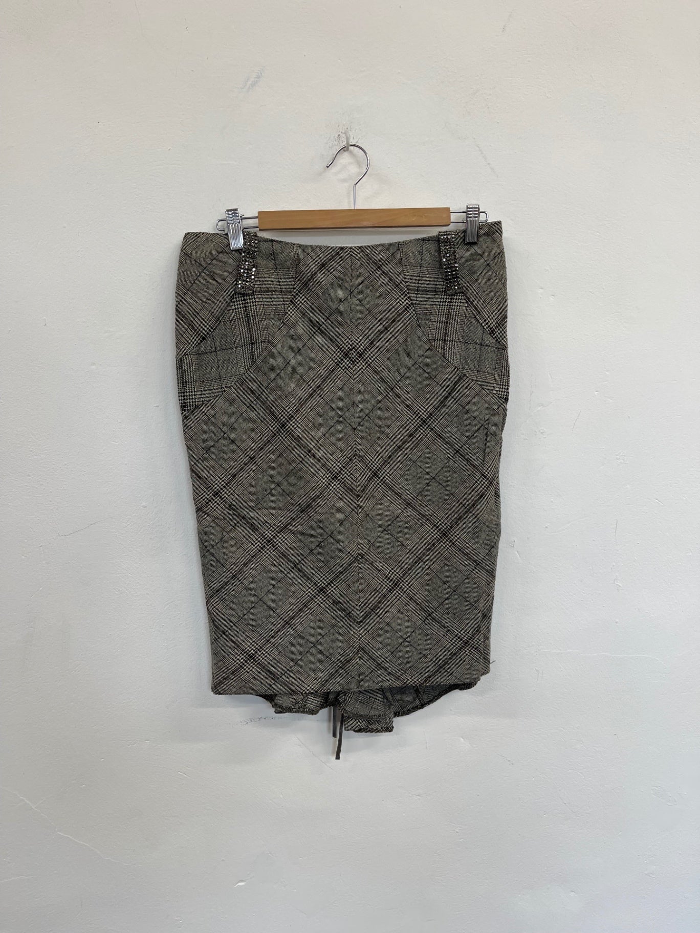 Stunning River Island Y2K 1990 Pencil Skirt Uk10 Beige & Black KS544