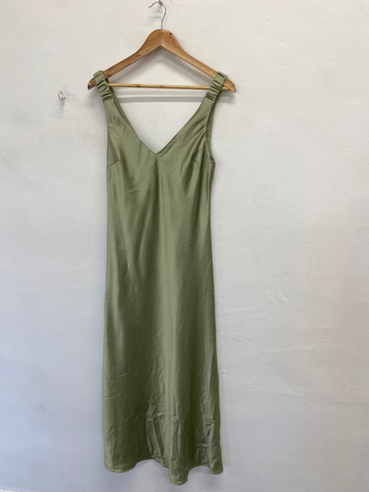Stunning Zara Midi satin Dress UK 12 Olive green new KS545