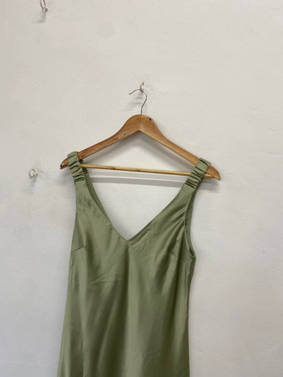 Stunning Zara Midi satin Dress UK 12 Olive green new KS545