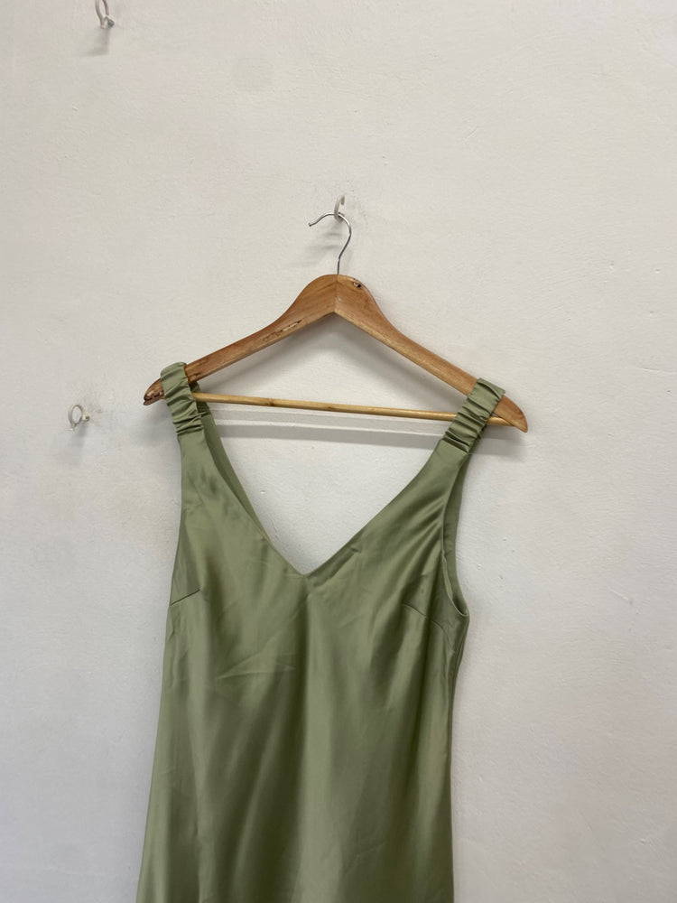 Stunning Zara Midi satin Dress UK 12 Olive green new KS545