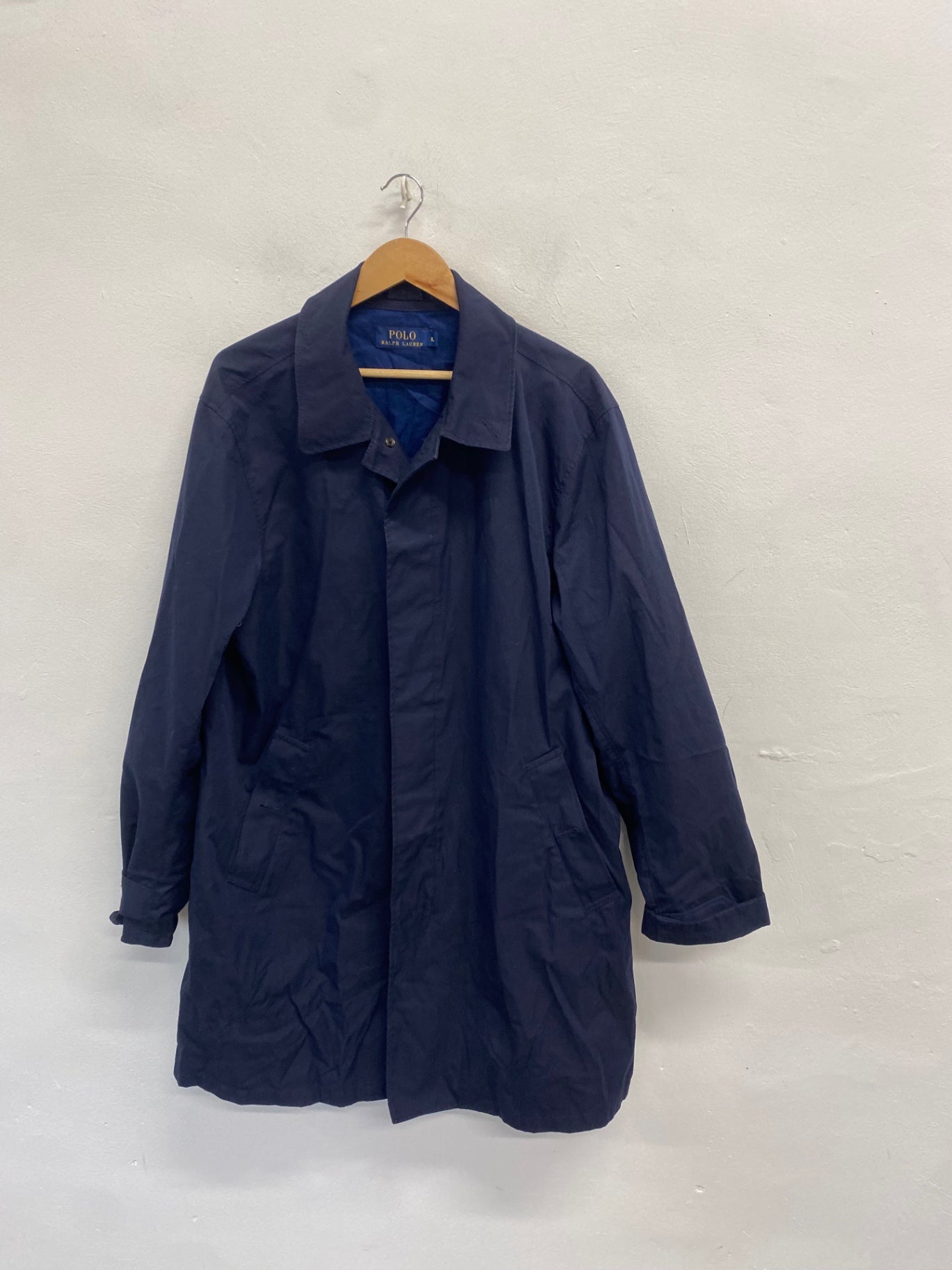 Stunning Polo Ralph Lauren Trench Coat XL Navy Blue SH549