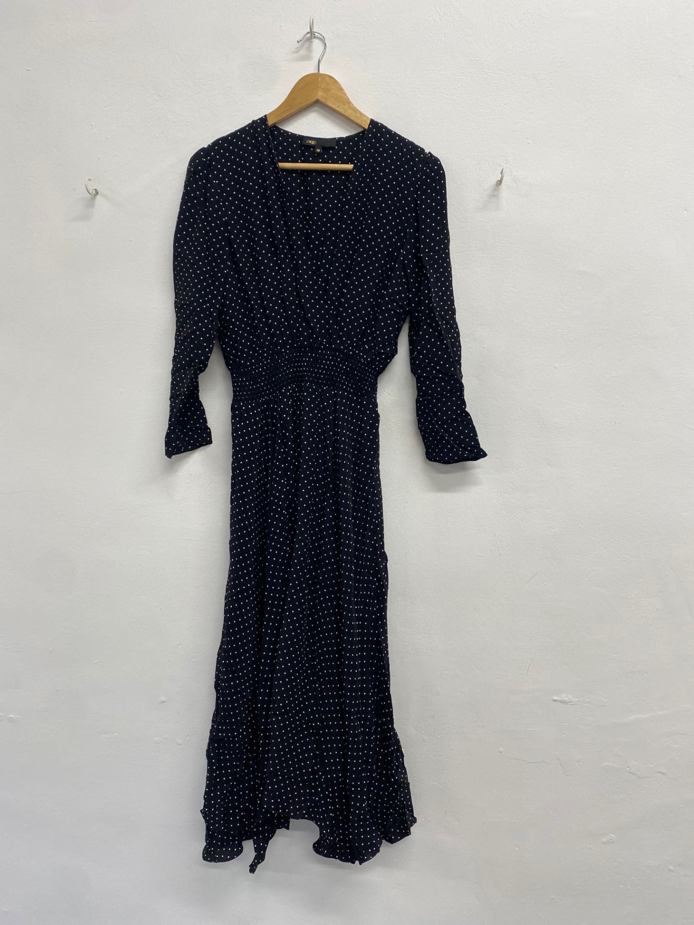 Stunning Maje Midiaxi Dress UK 12 Black white polka CT551