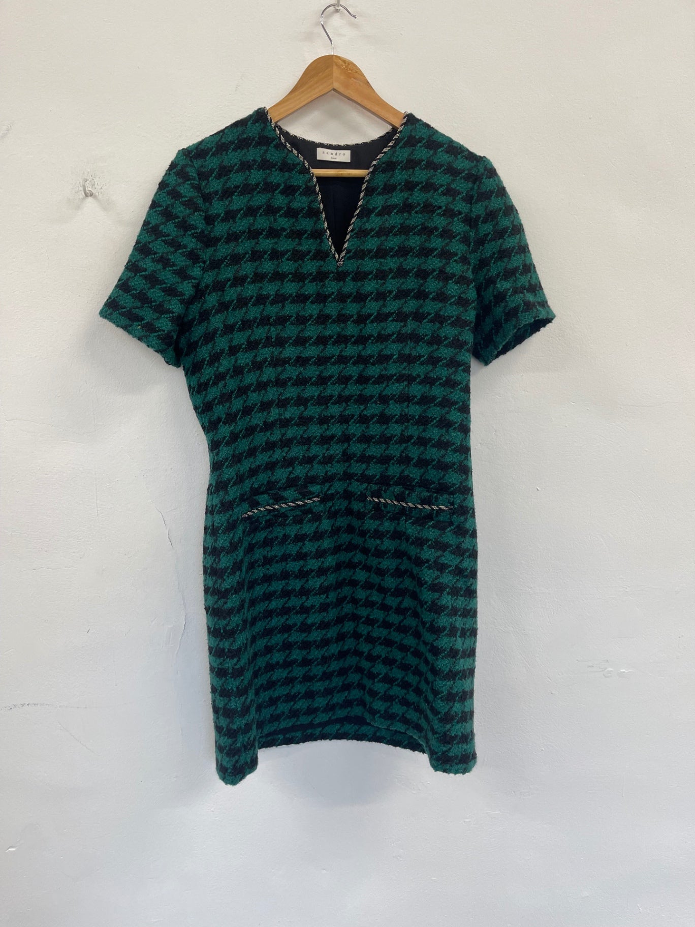 Stunning Sandro Paris Clyo Boucle Dress UK12 Black & green CT551