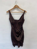 Stunning House of CB Midi Dress UK 10 Brown satin party SD553