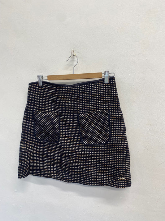 Stunning Ted Baker Mini Skirt UK 12 Navy gold checked knit SD553
