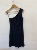 Stunning See by Chloe Midi Dress UK 12 Black linen one shoulder SD553