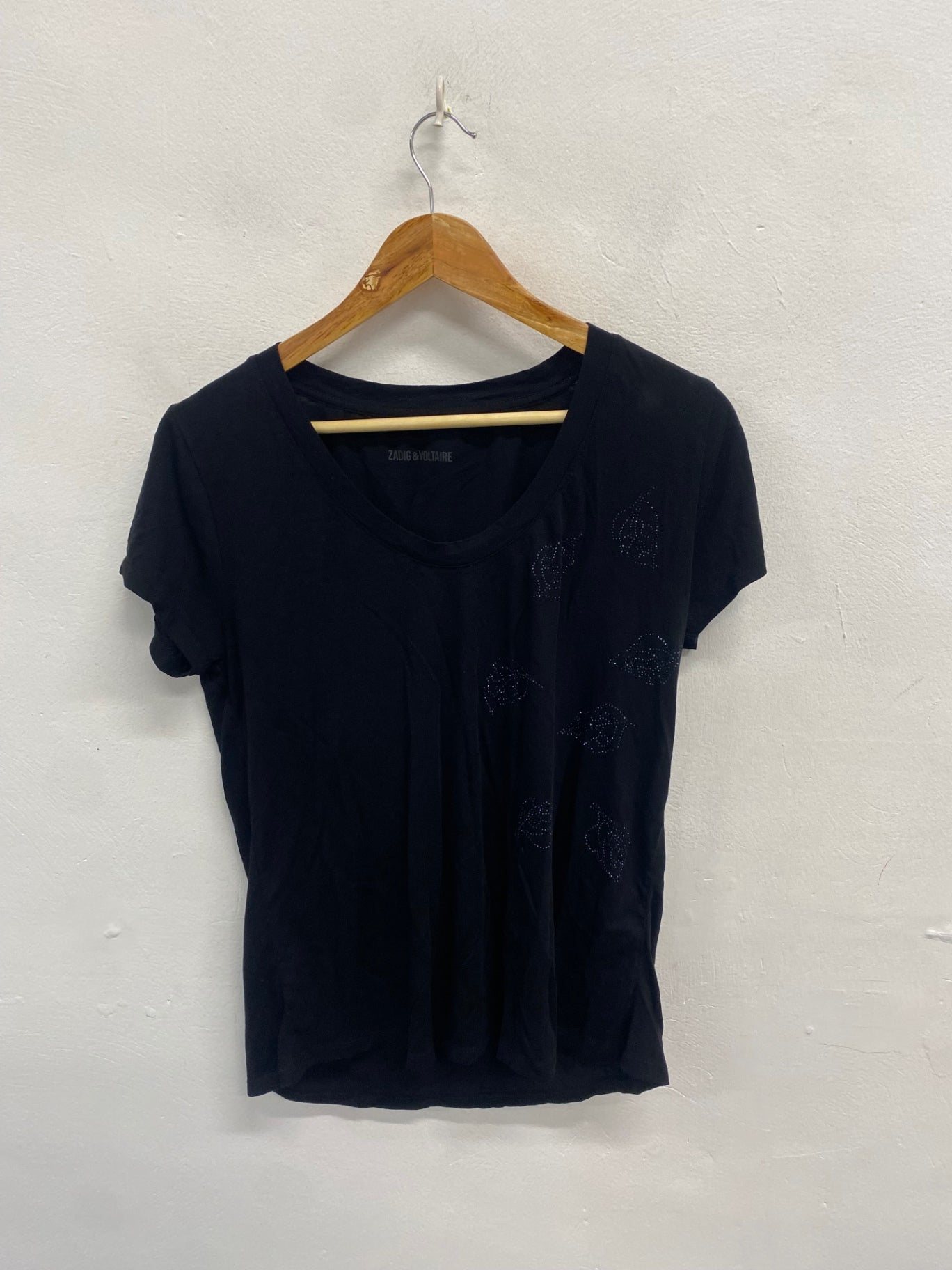 Stunning Zadig & Voltaire y2k loose fit T-Shirt UK M Black diamantÃ© SD553 