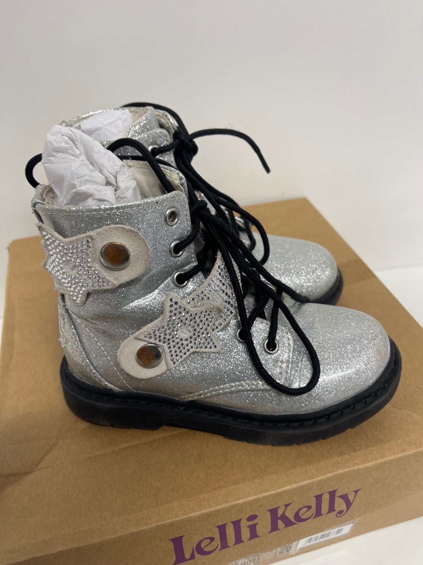 Stunning Lelli Kelly Stella Stellina stars glitter  Boots EUR 26 Silver FM562