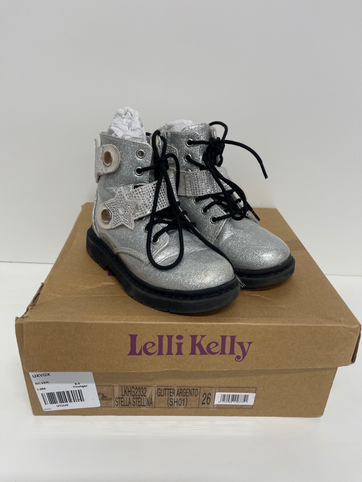Stunning Lelli Kelly Stella Stellina stars glitter  Boots EUR 26 Silver FM562