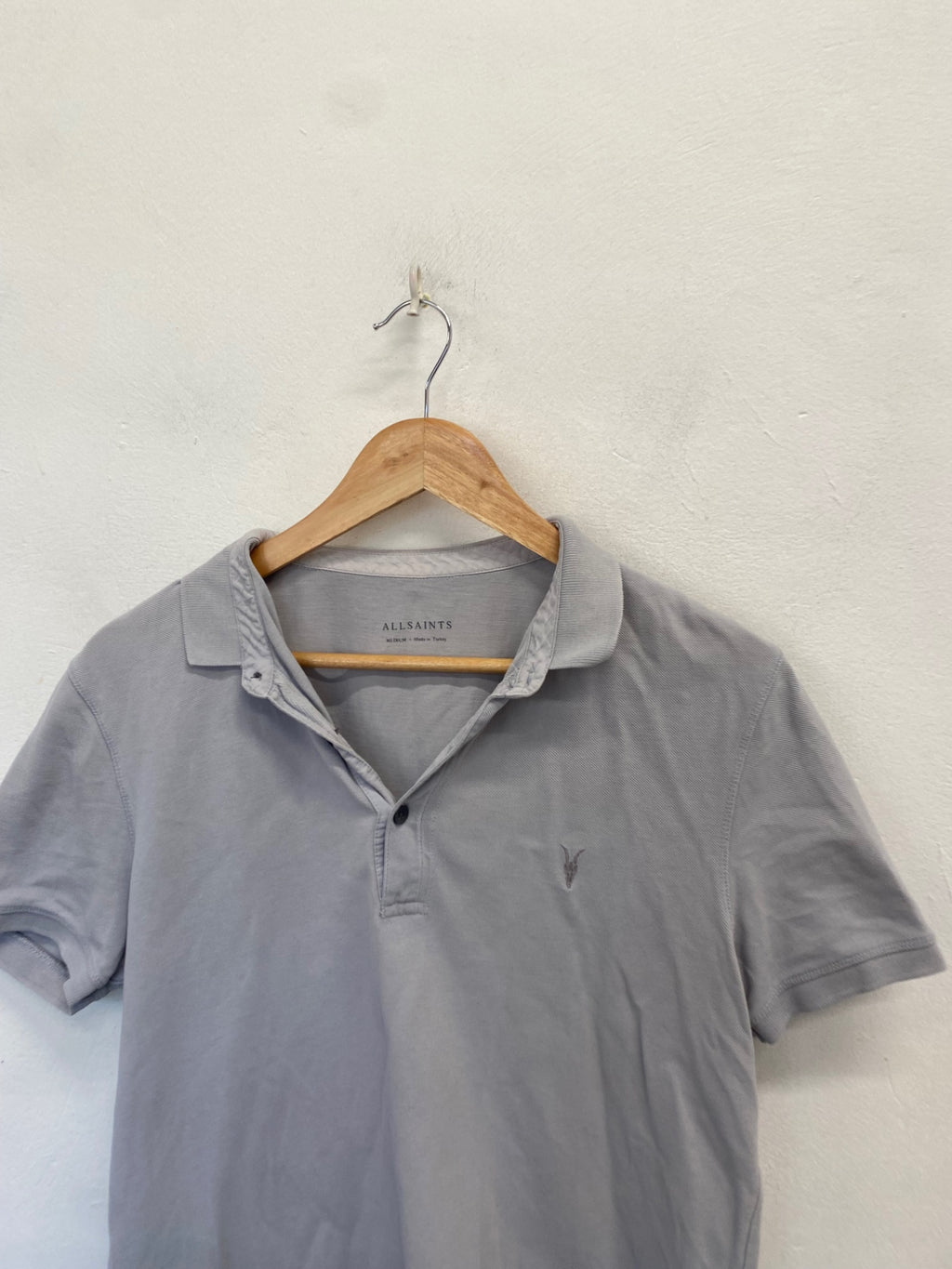Stunning AllSaints reform ss Polo Shirt UK M Light Grey NB563