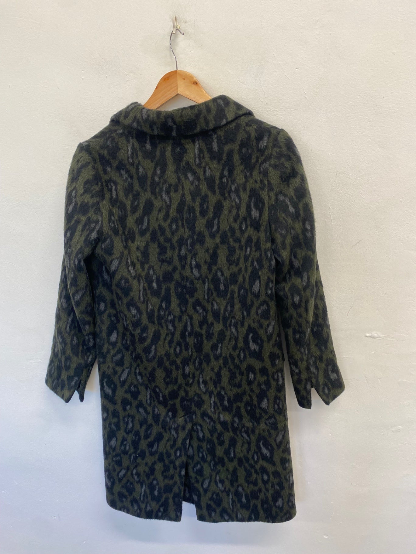 Stunning Anthropologie Frederica Long coat Uk 8 Dark green leopard print NB563