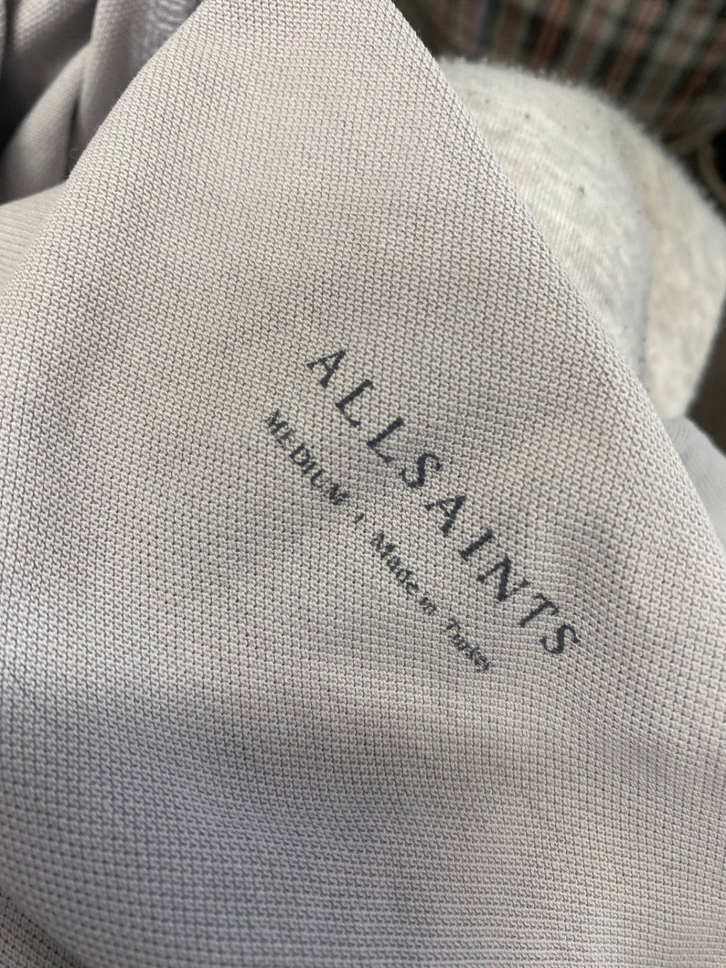 Stunning AllSaints reform ss Polo Shirt UK M Light Grey NB563