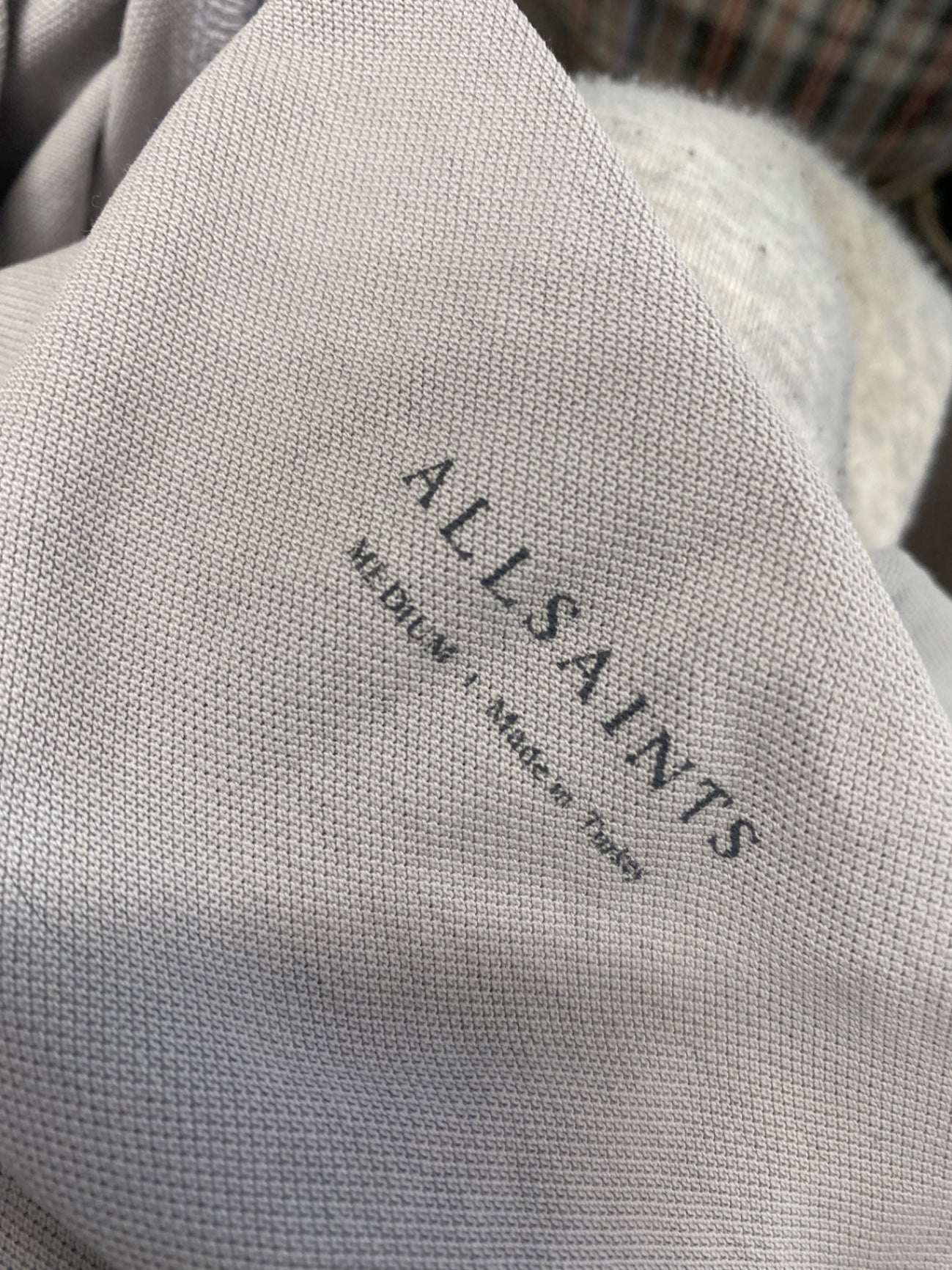 Stunning AllSaints reform ss Polo Shirt UK M Light Grey NB563
