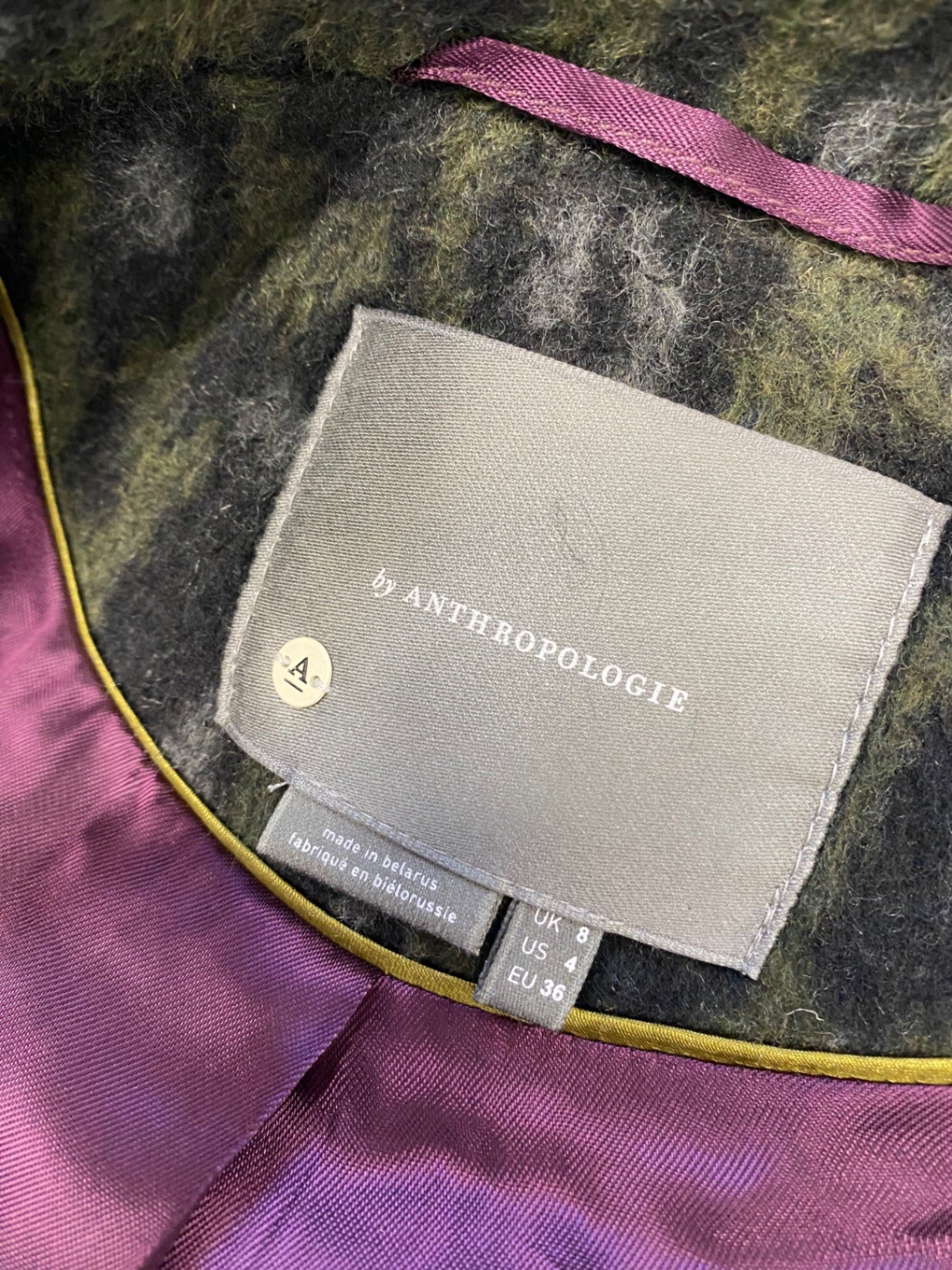 Stunning Anthropologie Frederica Long coat Uk 8 Dark green leopard print NB563