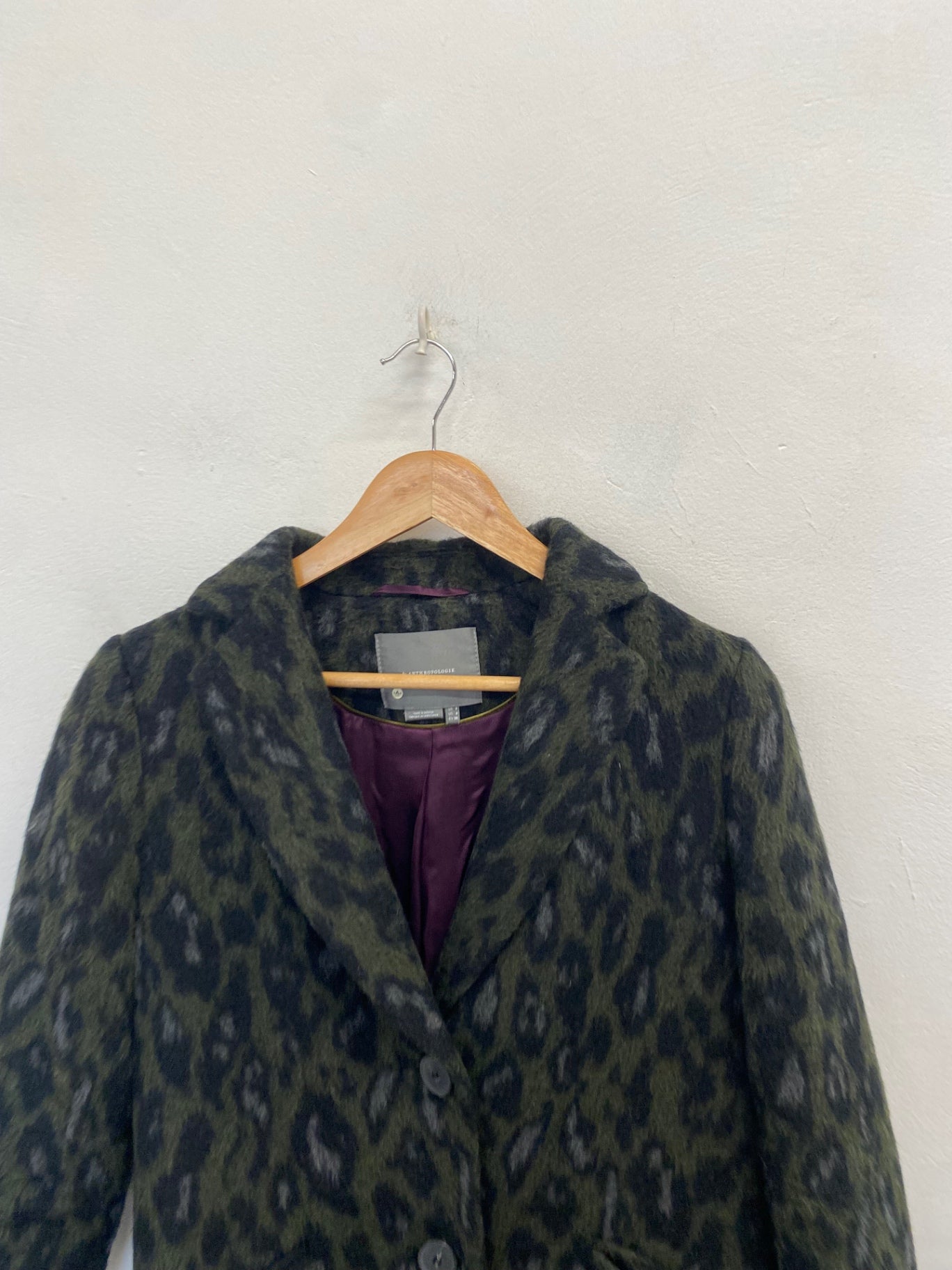 Stunning Anthropologie Frederica Long coat Uk 8 Dark green leopard print NB563