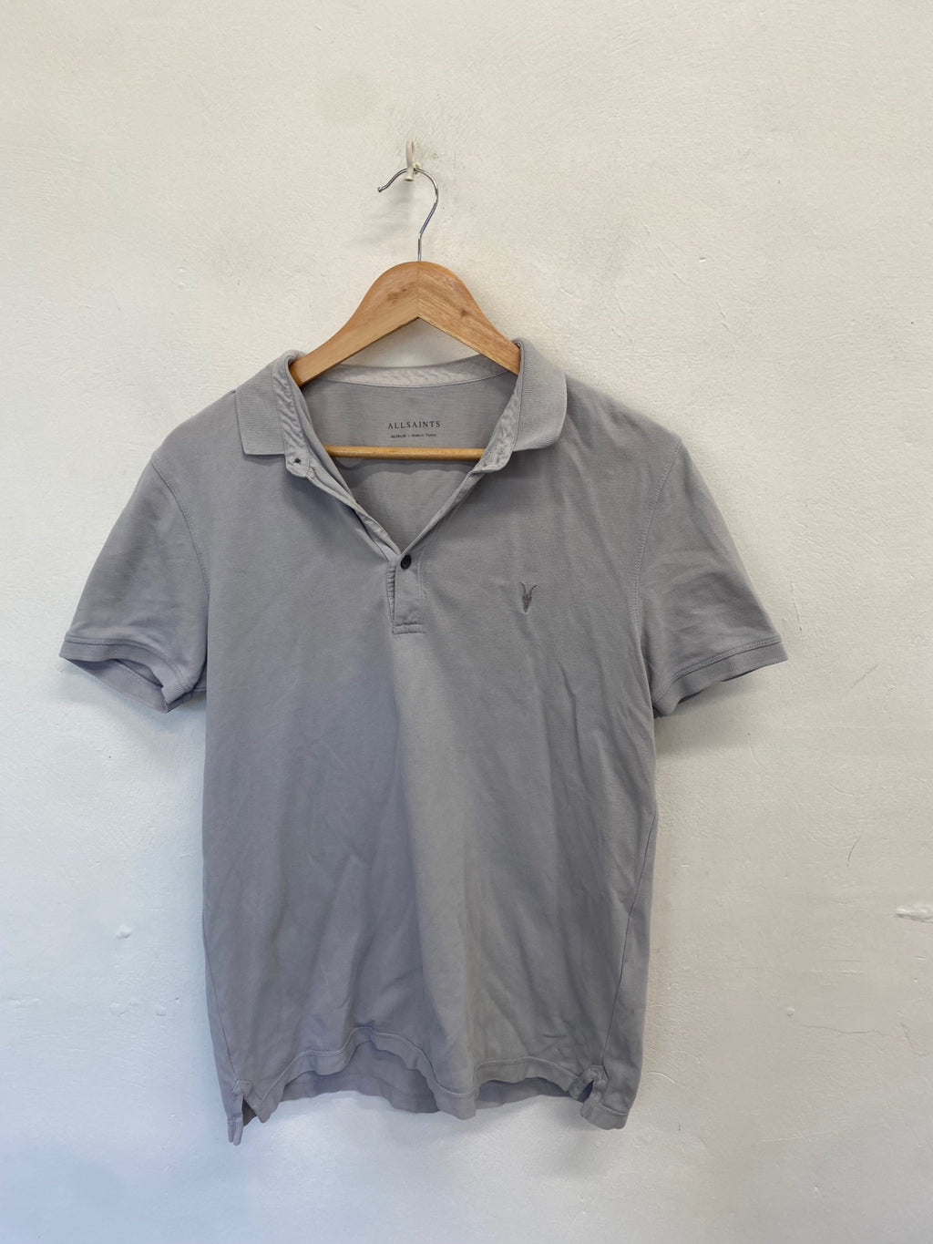 Stunning AllSaints reform ss Polo Shirt UK M Light Grey NB563