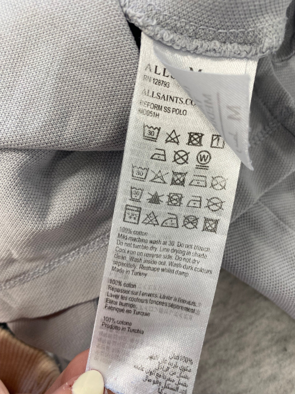 Stunning AllSaints reform ss Polo Shirt UK M Light Grey NB563