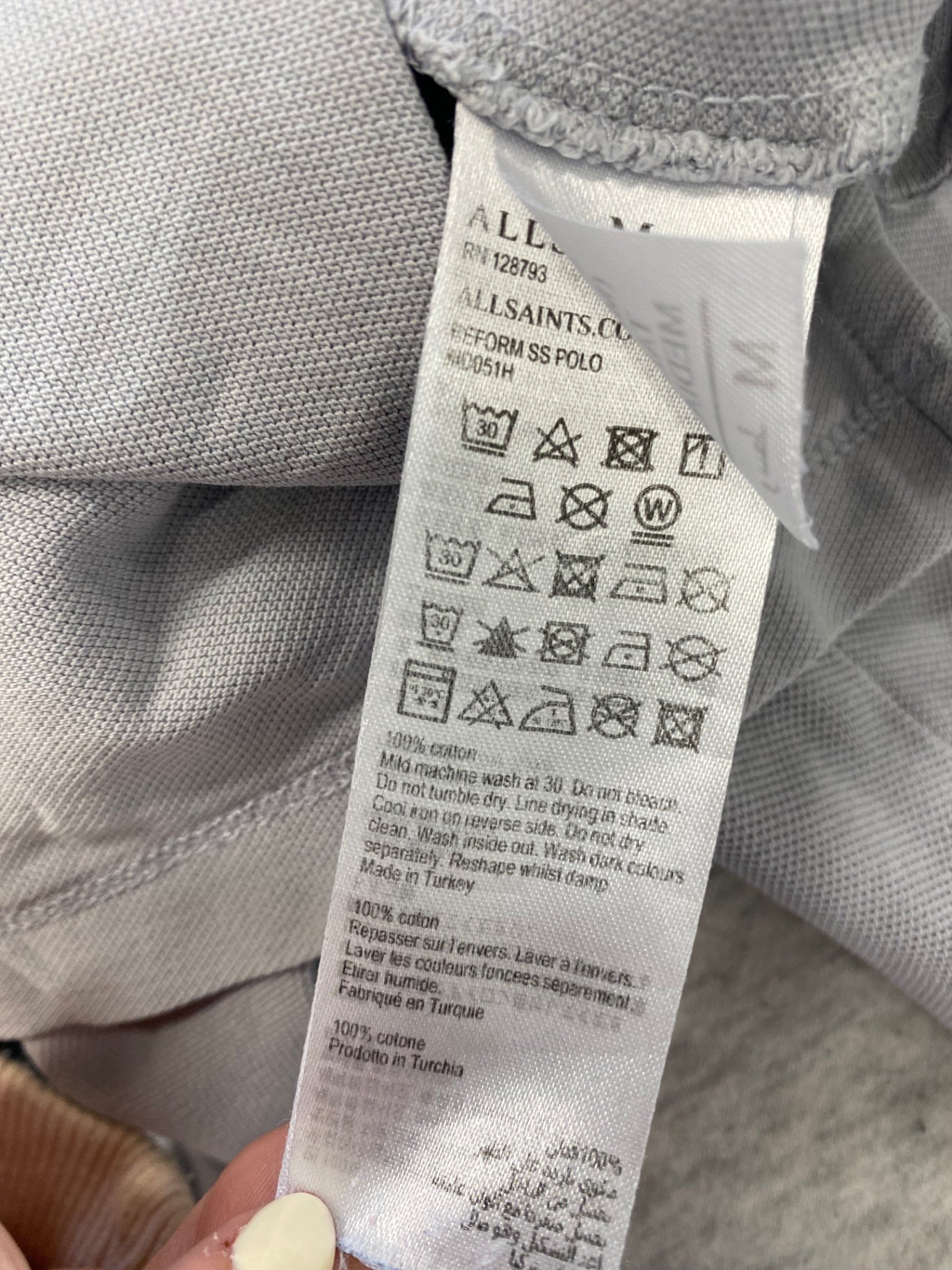 Stunning AllSaints reform ss Polo Shirt UK M Light Grey NB563