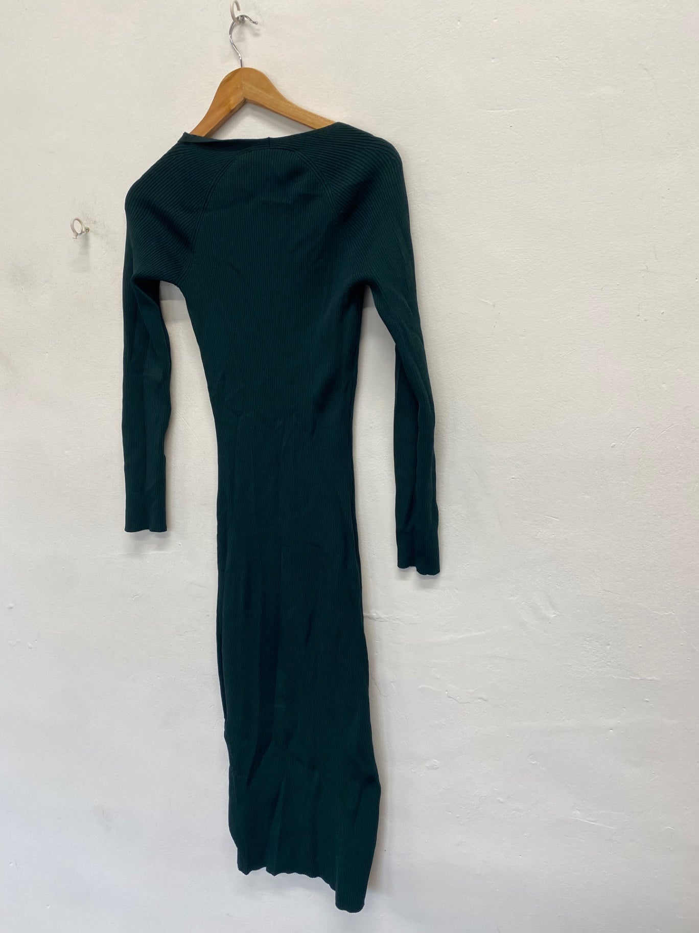 Stunning Zara Midi Dress ribbed Uk 10 Dark Green AM564