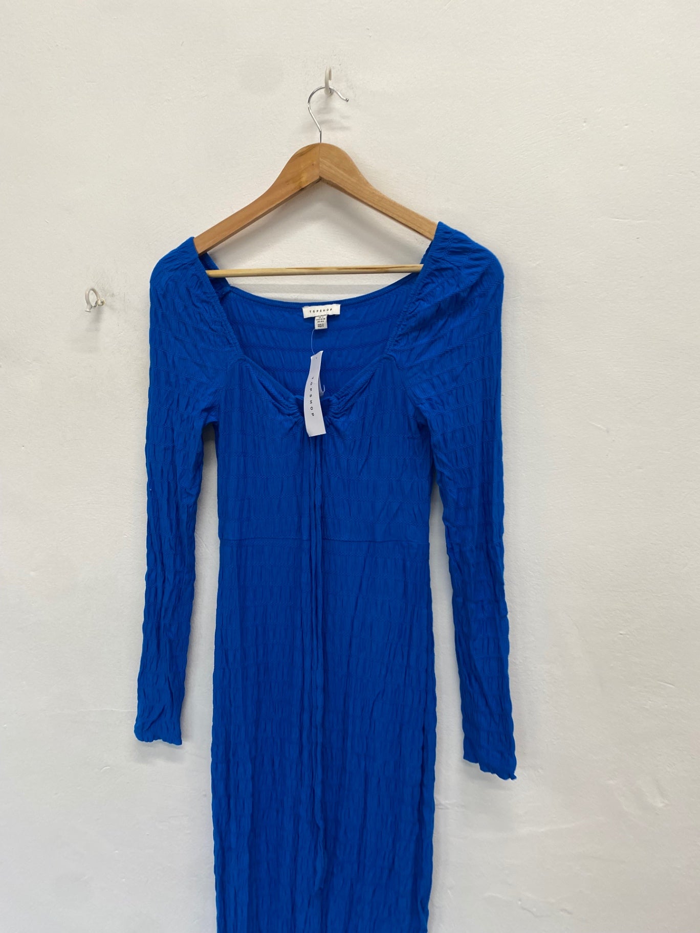 Stunning Topshop Maxi Dress UK 8-10 Blue textured AM564
