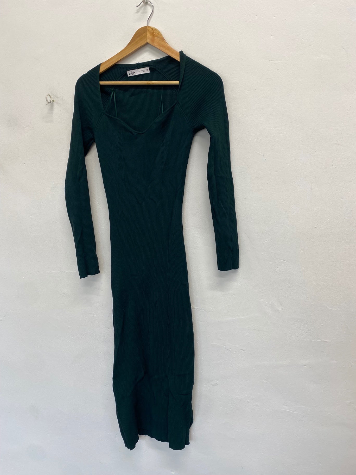 Stunning Zara Midi Dress ribbed Uk 10 Dark Green AM564