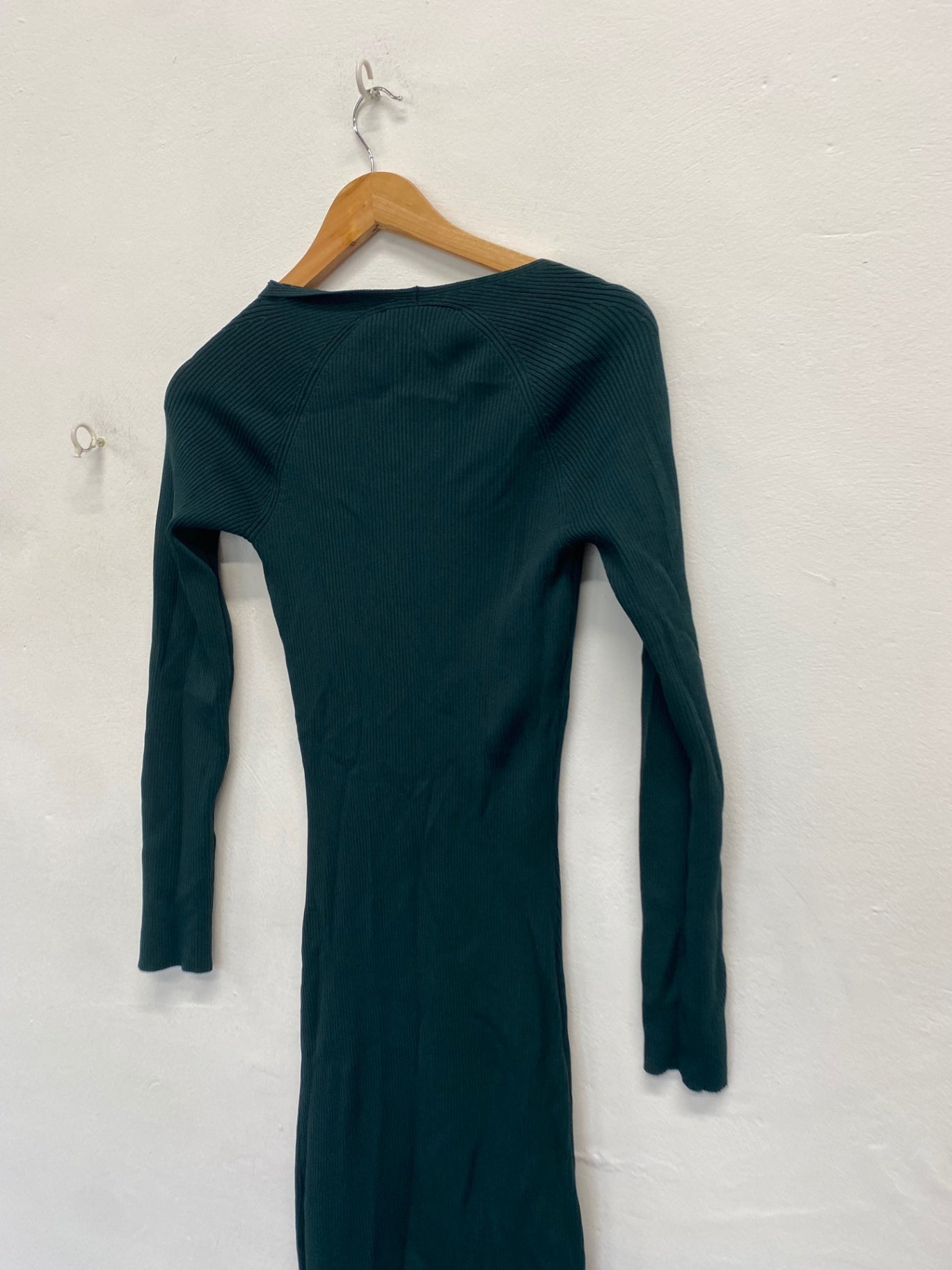 Stunning Zara Midi Dress ribbed Uk 10 Dark Green AM564