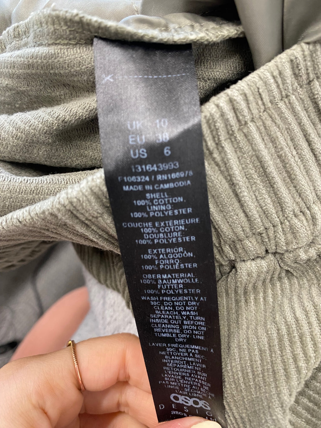 Stunning ASOS Wide leg trousers cord cargo Uk 10 Khaki AM564