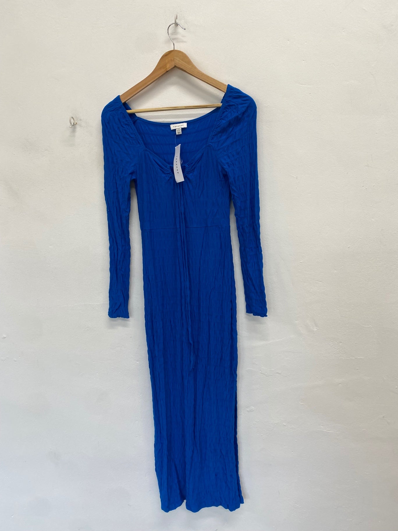 Stunning Topshop Maxi Dress UK 8-10 Blue textured AM564