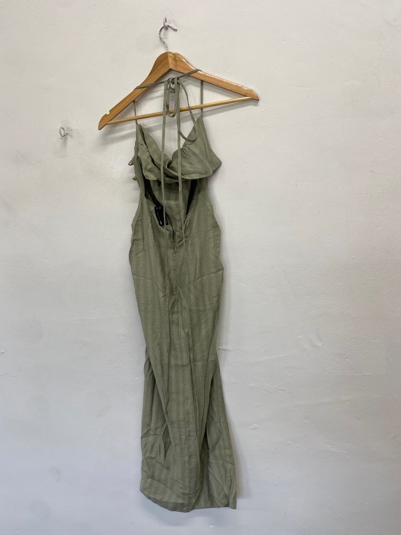 Stunning ASOS Midi Dress Uk 10 Olive Green cowl neck split AM564