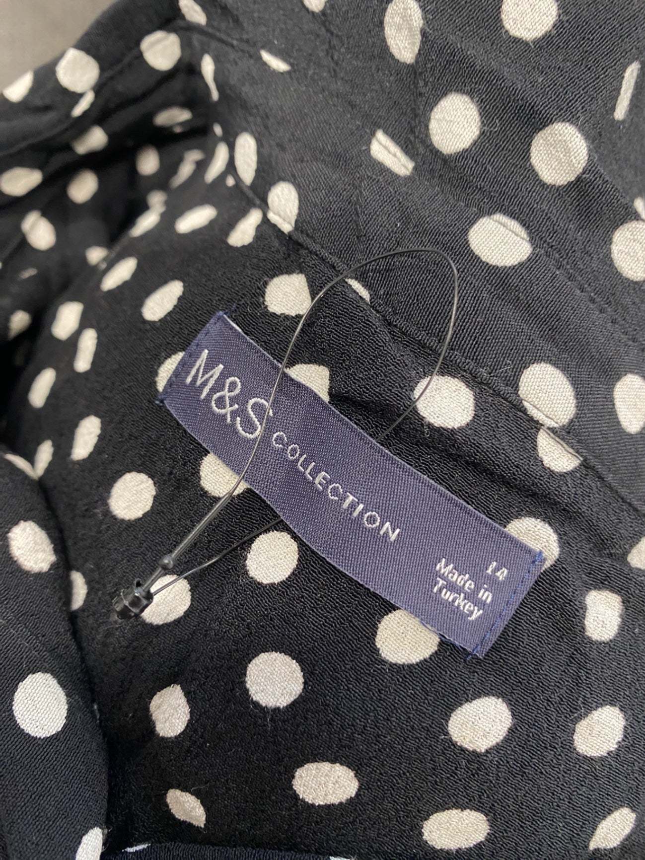 Stunning Marks & Spencers Blouse UK 14 Black with white polka dots AM564