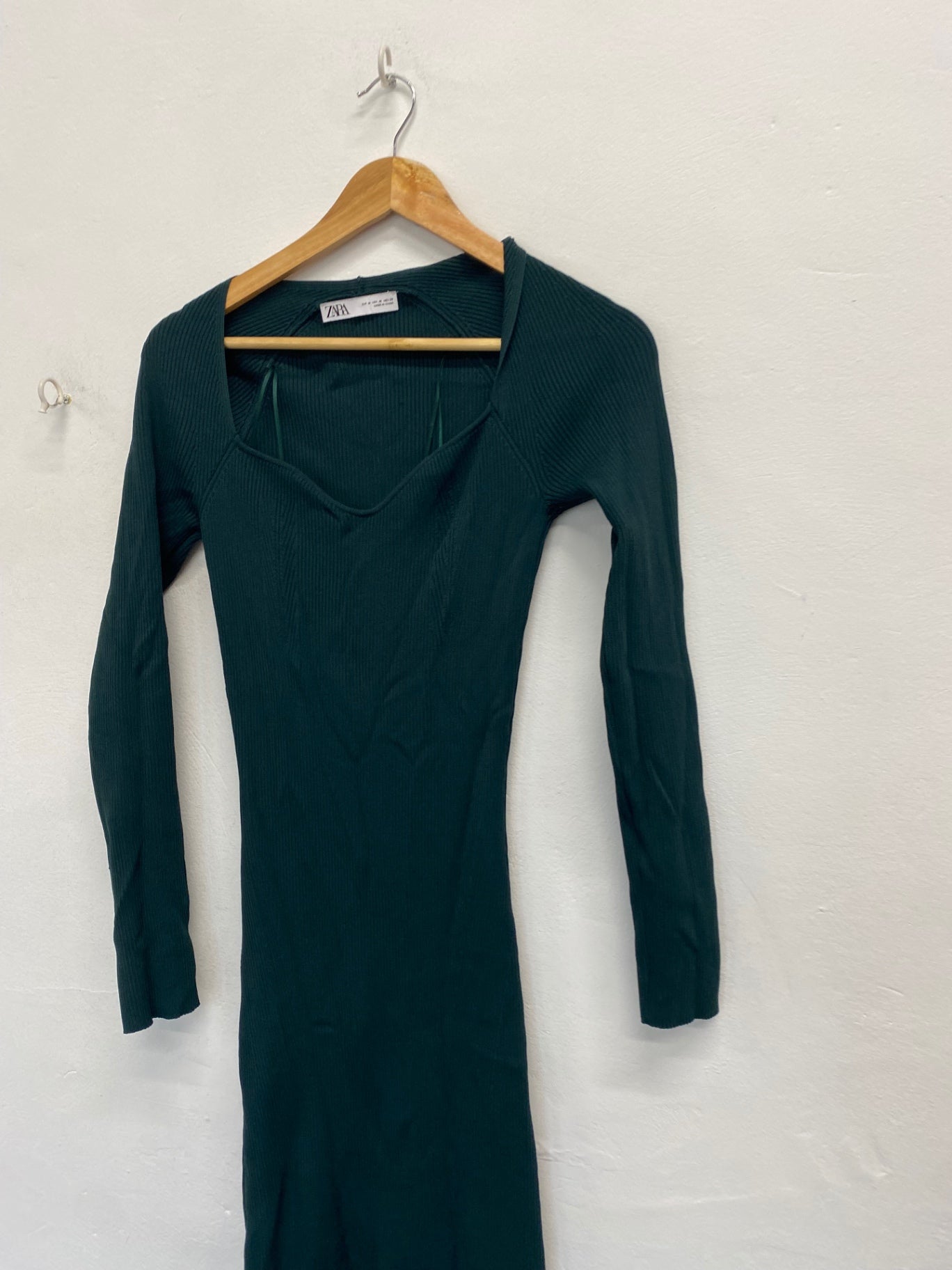 Stunning Zara Midi Dress ribbed Uk 10 Dark Green AM564