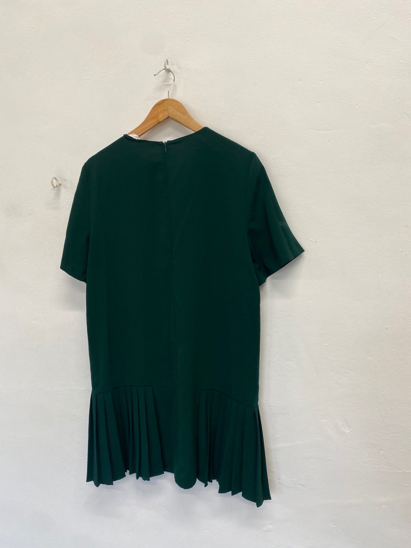 Stunning Zara Midi Dress UK 14 Dark Green pleated AM564