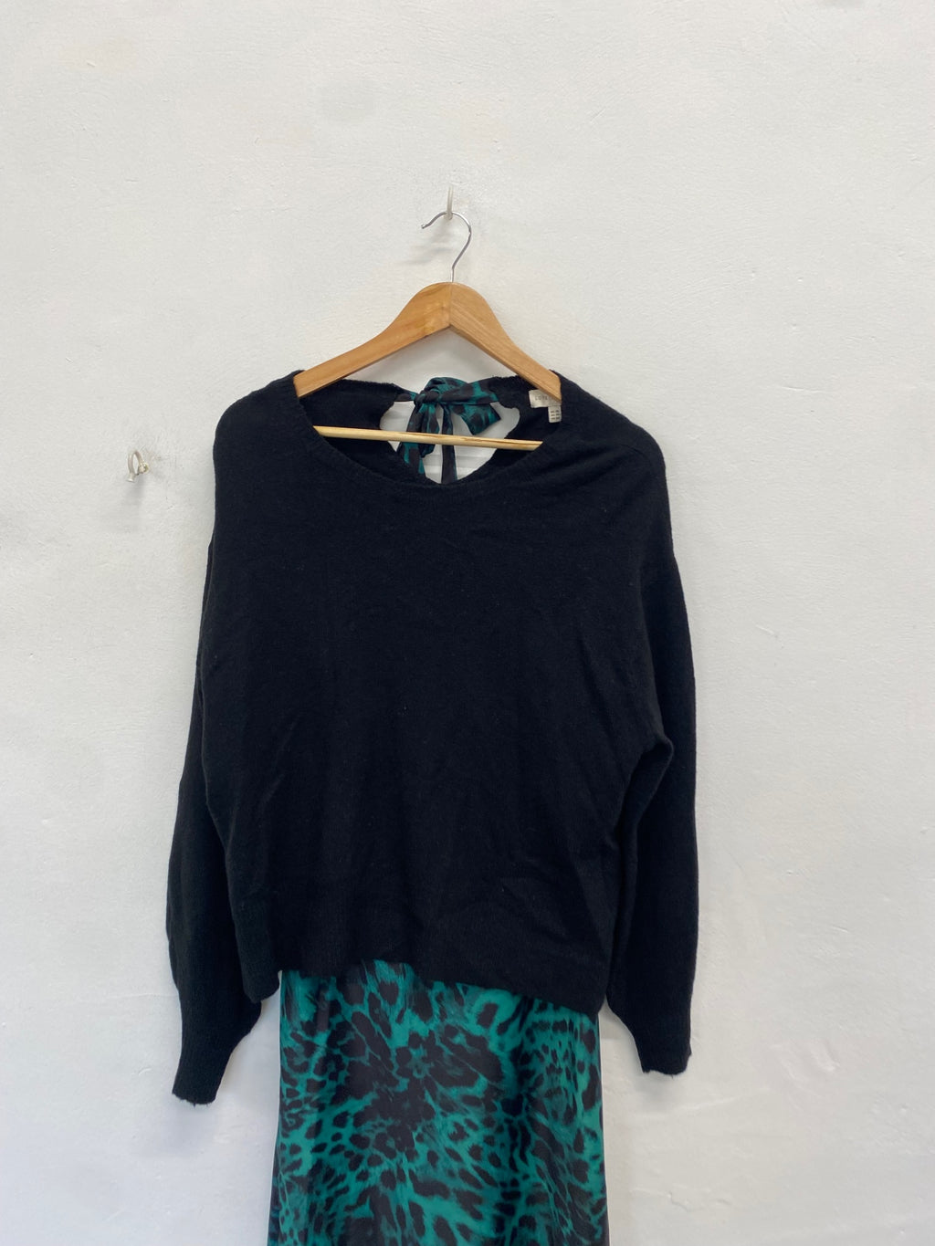 Stunning Love roses Jumper Dress under layer  UK 14 Black green leopard AM564