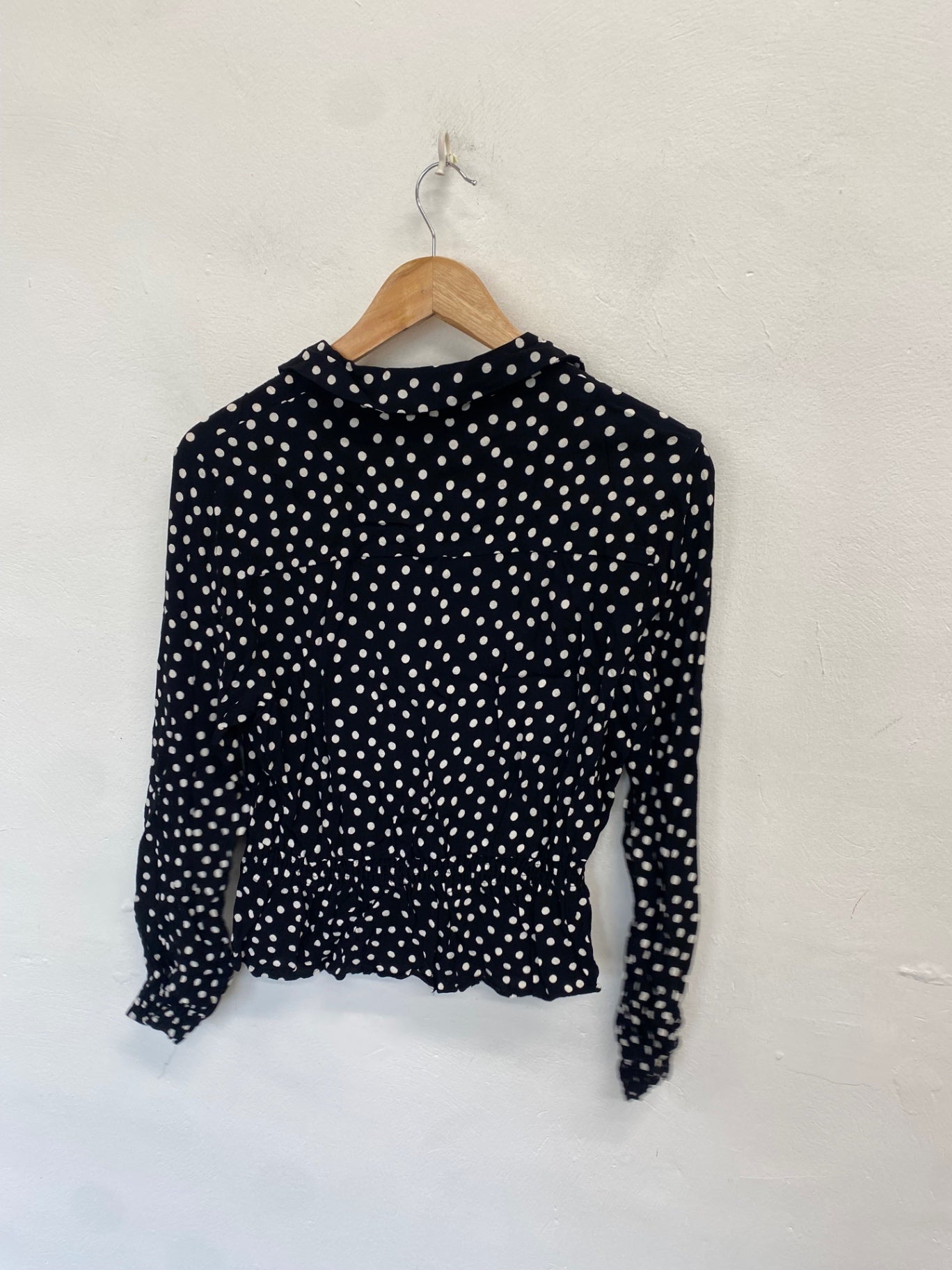 Stunning Marks & Spencers Blouse UK 14 Black with white polka dots AM564